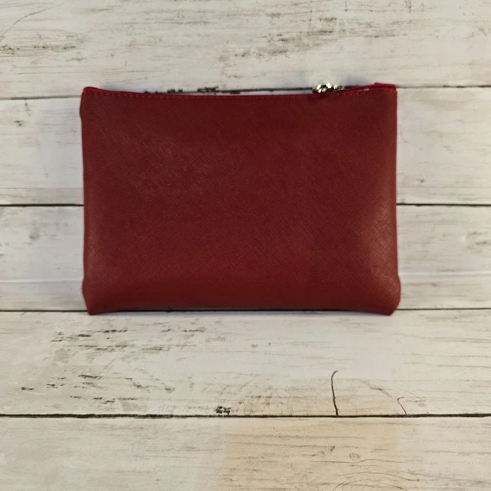 NEW Salvatore Ferragamo Parfums Red Saffiano Zip Cosmetic Makeup Bag Travel